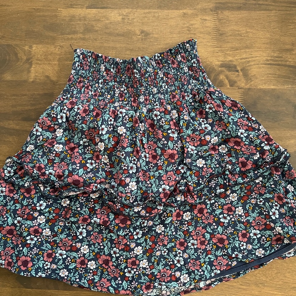 Kendall & Kylie Pink and Blue Midi Skater Skirt with Smocked Tiered Design